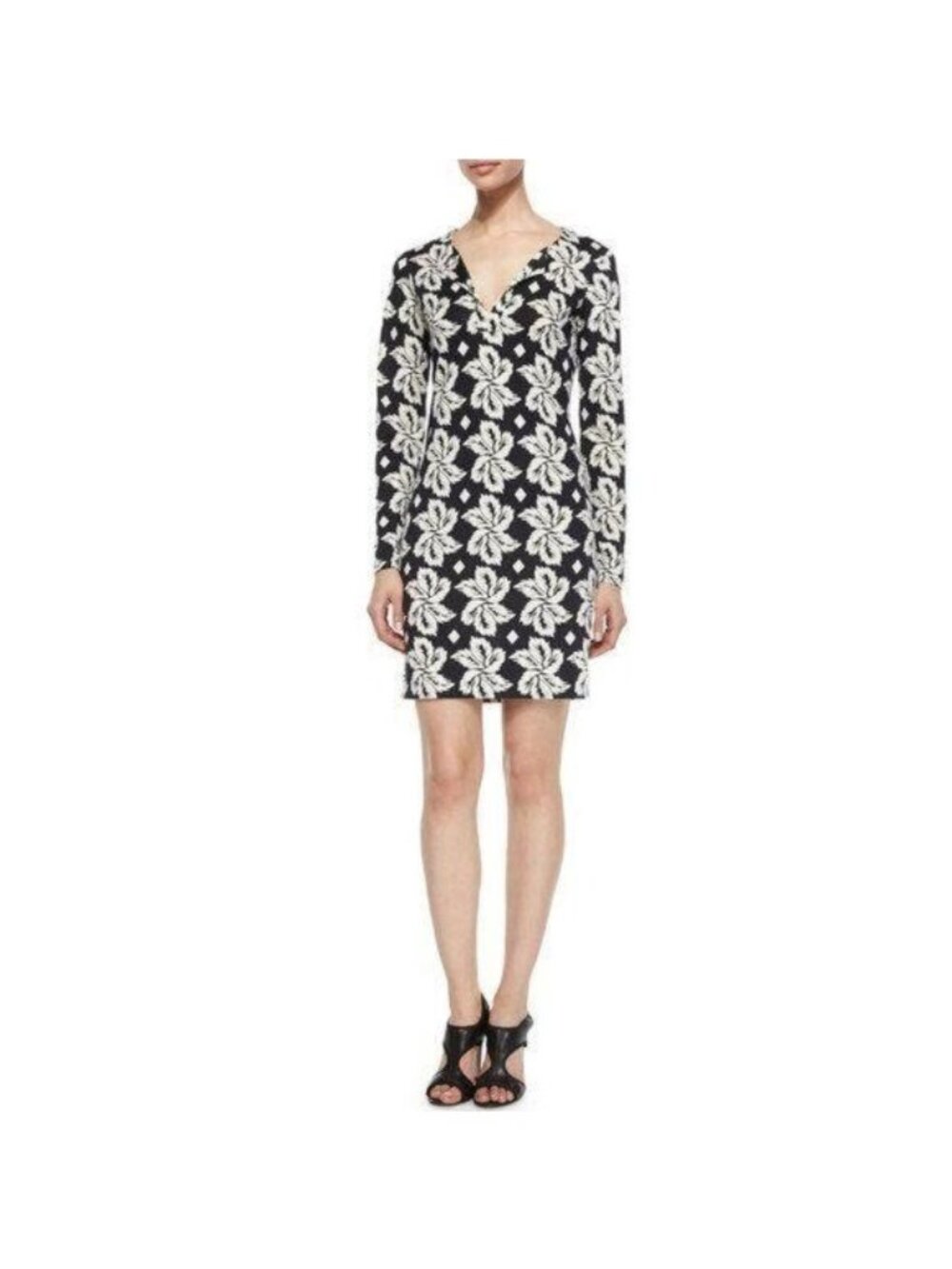 Diane von Furstenberg Silk Reina Giant Leaf Dress black and white, Size 2